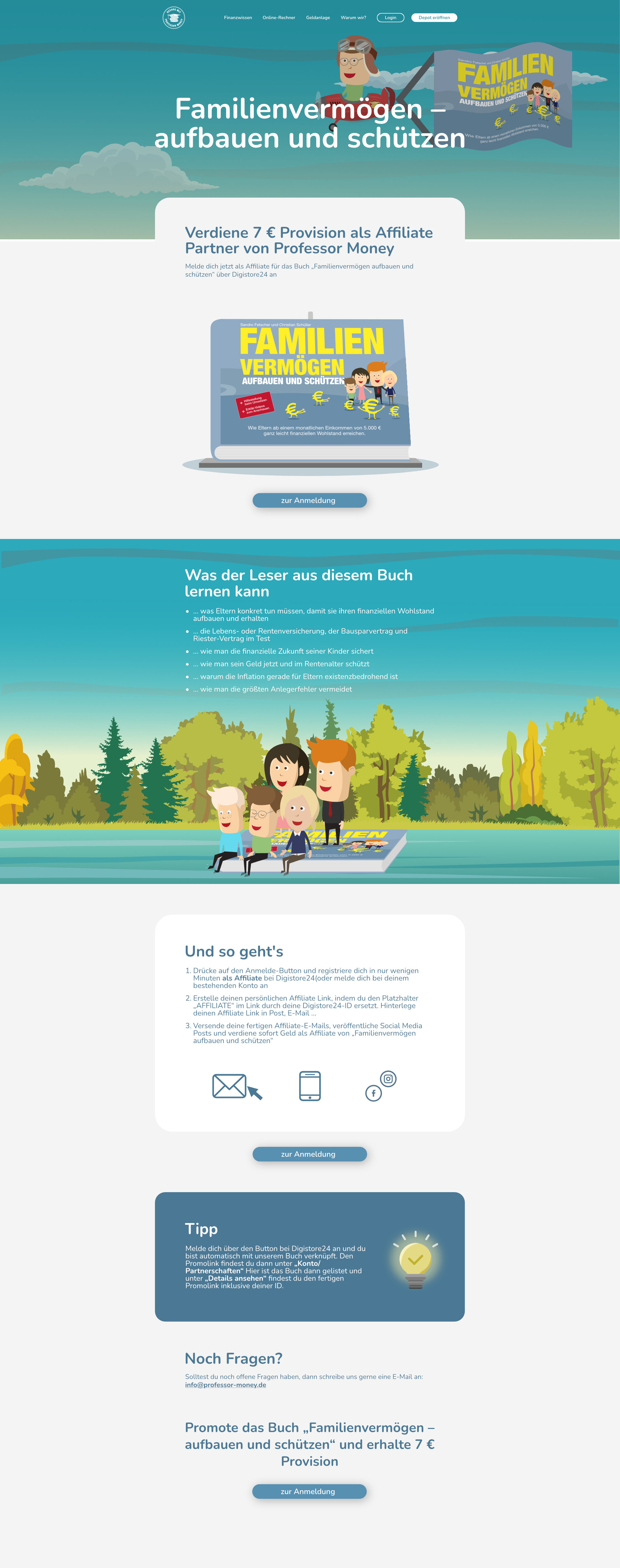 Affiliate-Support-Seite zu einem Projekt der Firma Professor-Money.
