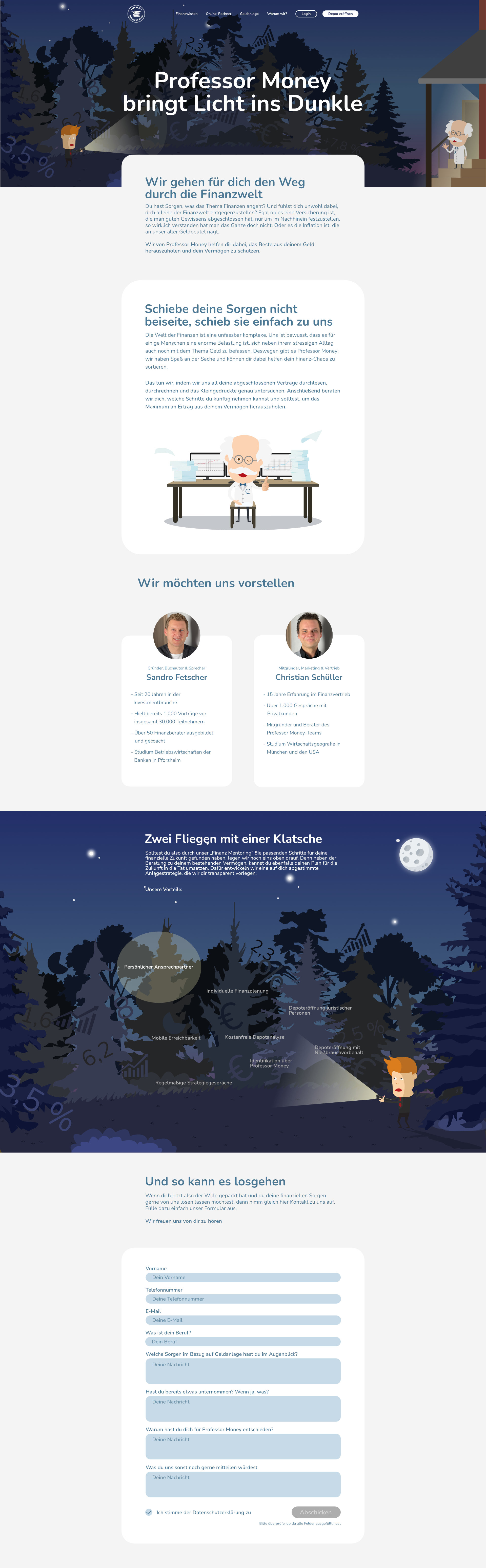 Landingpage zu einem Projekt der Firma Professor-Money.