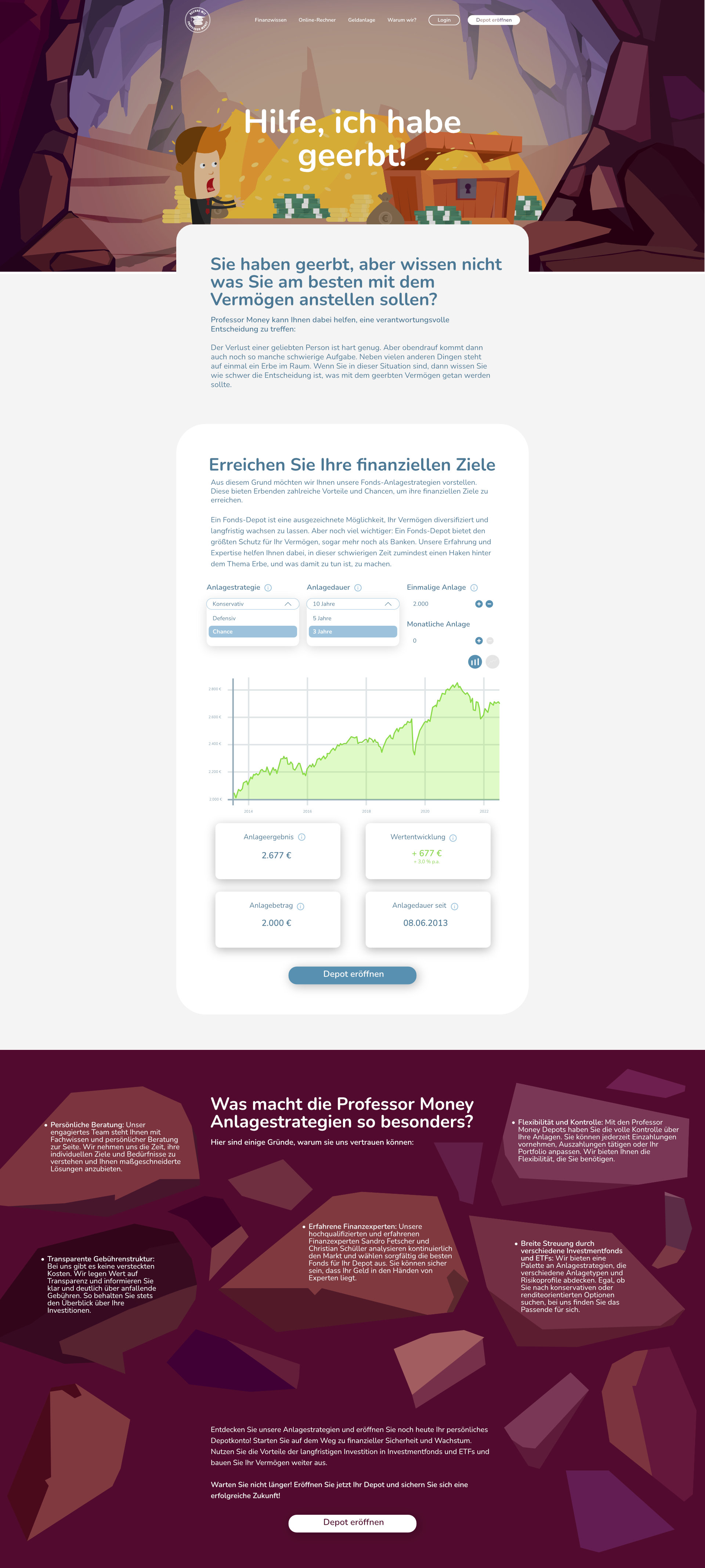 Landingpage zu einem Projekt der Firma Professor-Money.