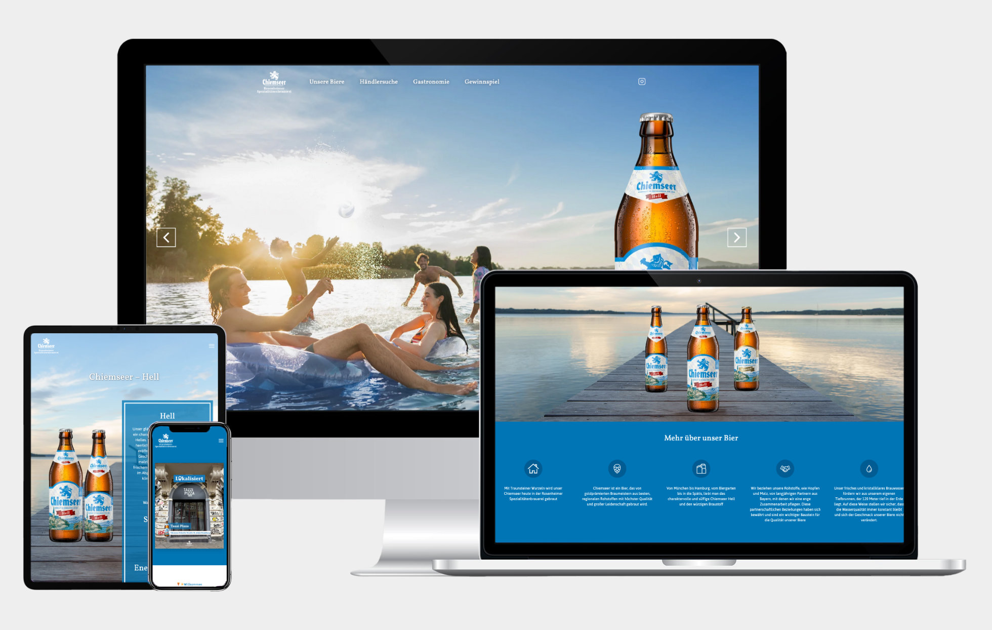 Mock-up der Chiemseer-Brauerei Website auf verschiedenen Endgeräten.