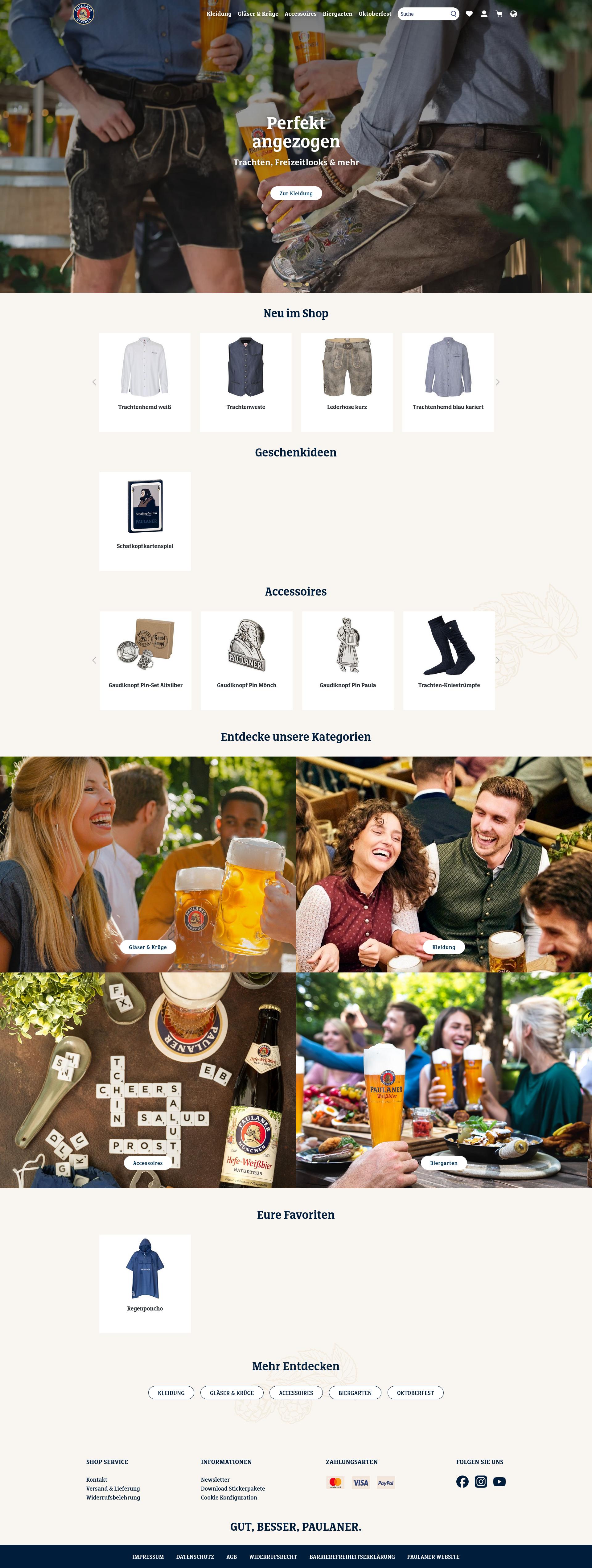 Startseite des Online-Shops der Paulaner Brauerei.