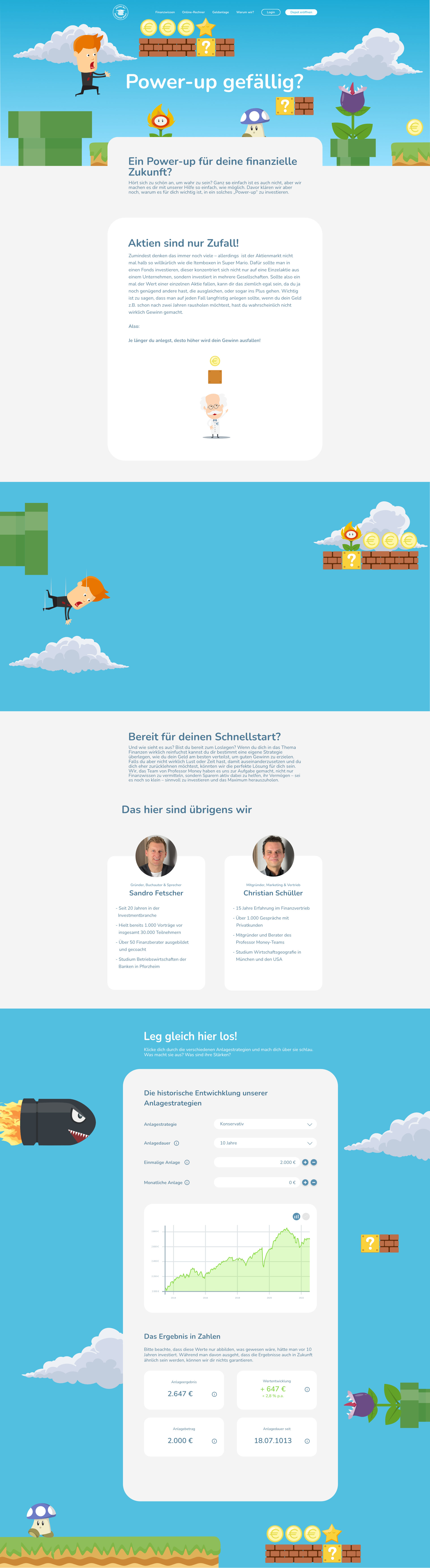 Landingpage zu einem Projekt der Firma Professor-Money.
