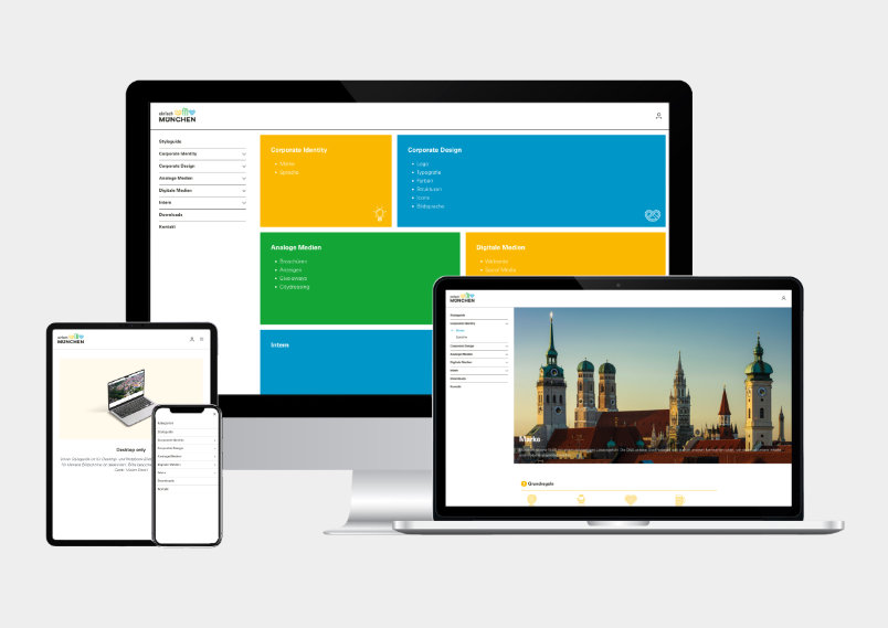 Mock-up des Styleguides München Travel auf verschiedenen Endgeräten.