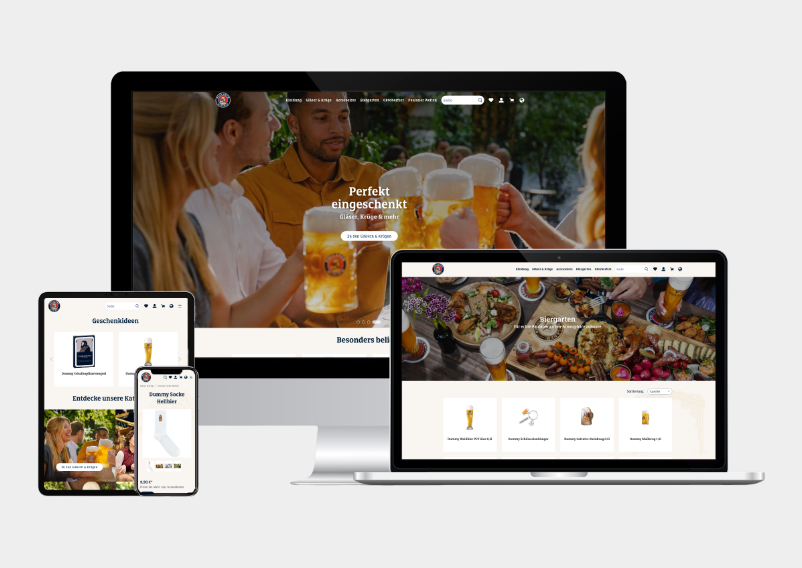 Mock-up des Paulaner Shop auf verschiedenen Endgeräten.