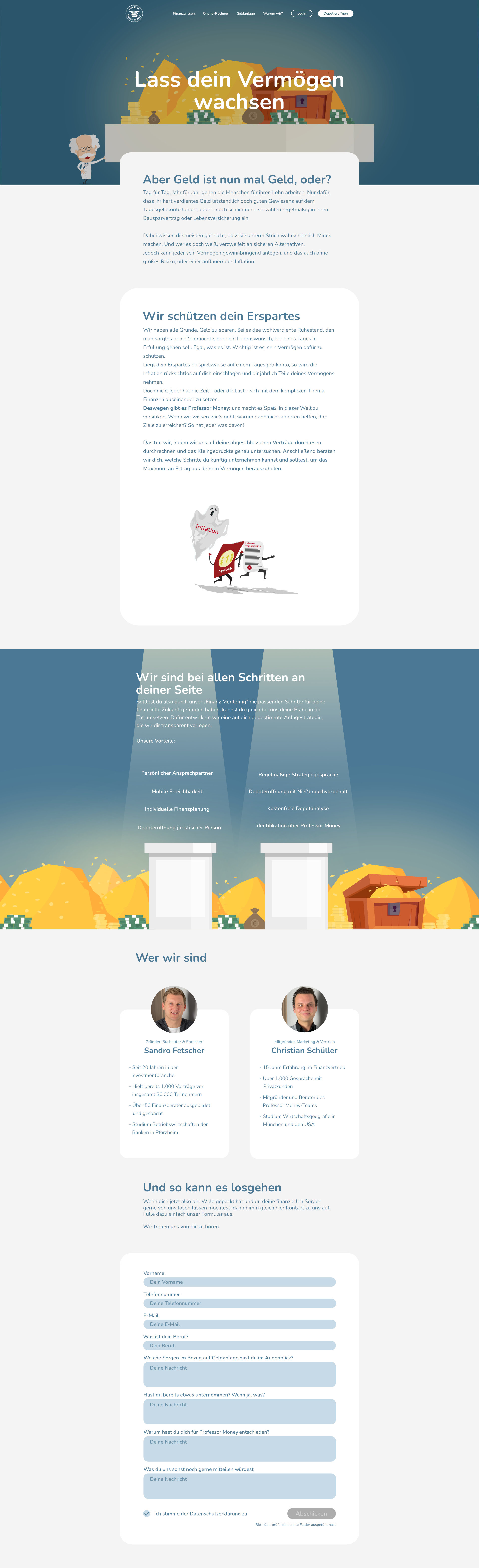 Landingpage zu einem Projekt der Firma Professor-Money.